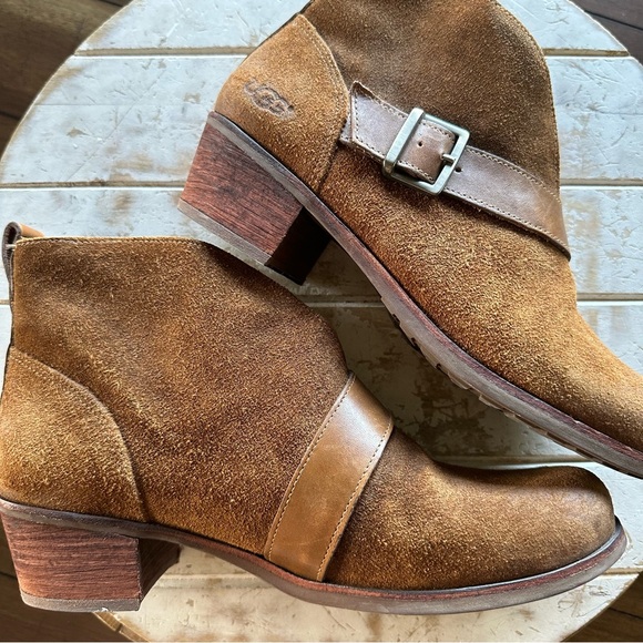 UGG Wright Chestnut Suede Belted Ankle Boots - Picture 2 of 10